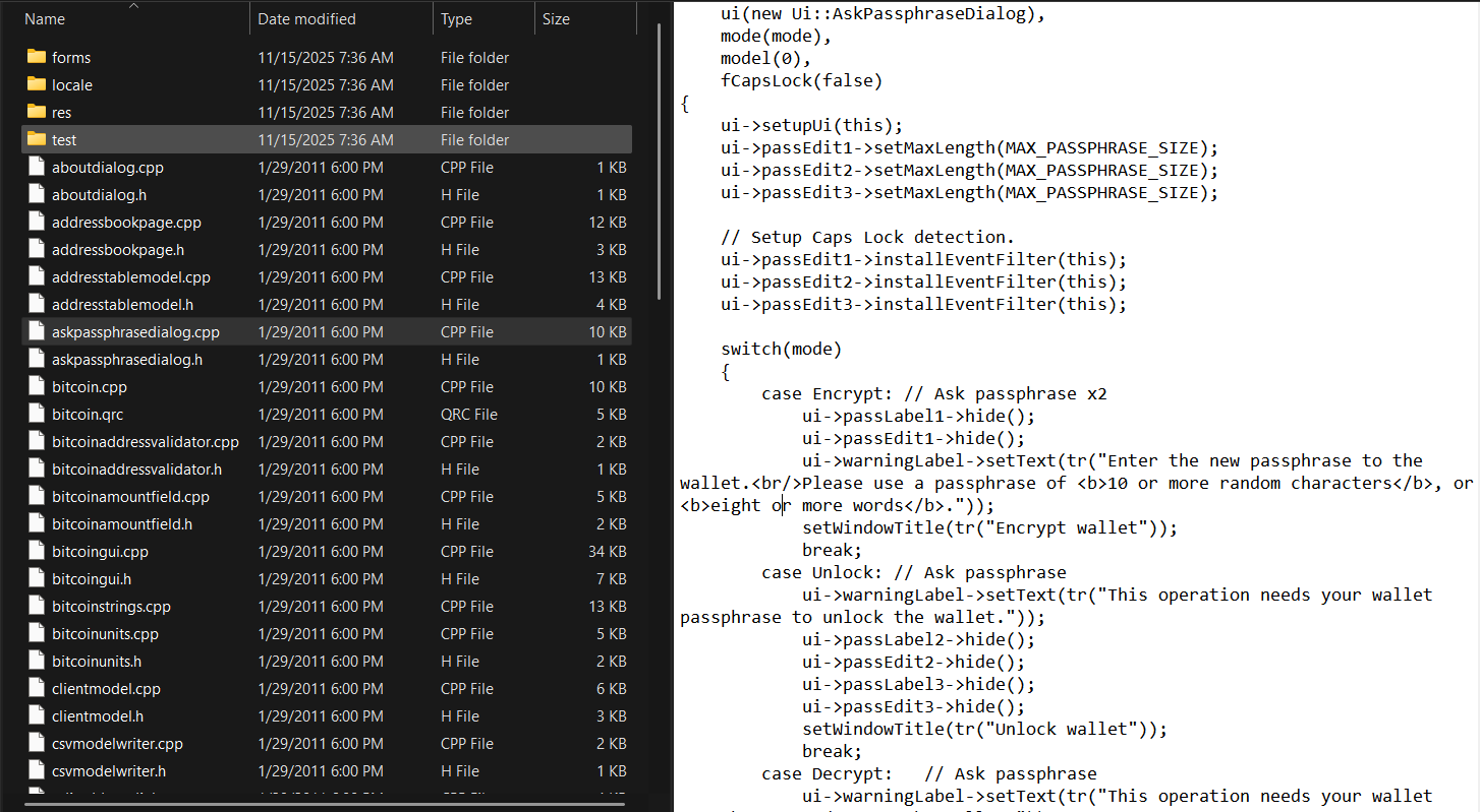 Bitcoin-Qt Source Code for '8 or more words' Passphrase Dialog